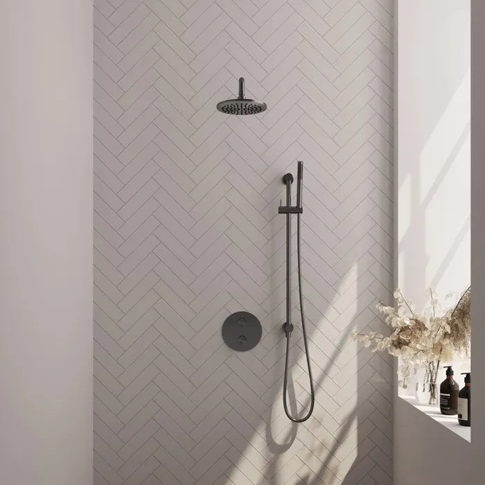 Brauer thermostatische inbouw regendouche met 3-weg omstel en ronde afdekplaat - edition, carving of stripe - in verschilleden kleuren - met glijstang - met rechte muurarm