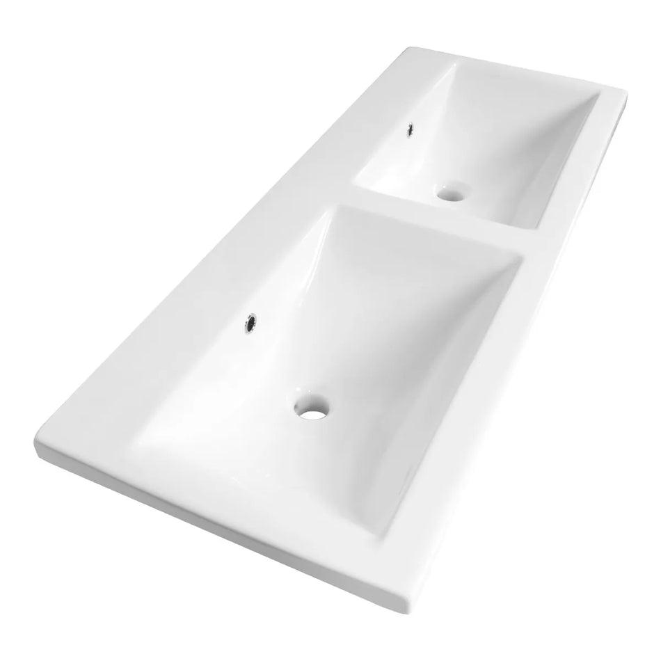 BRAUER Halo wastafel 120x46cm - 2 wasbak - 0 of 2 kraangat - keramiek - hoogglans wit