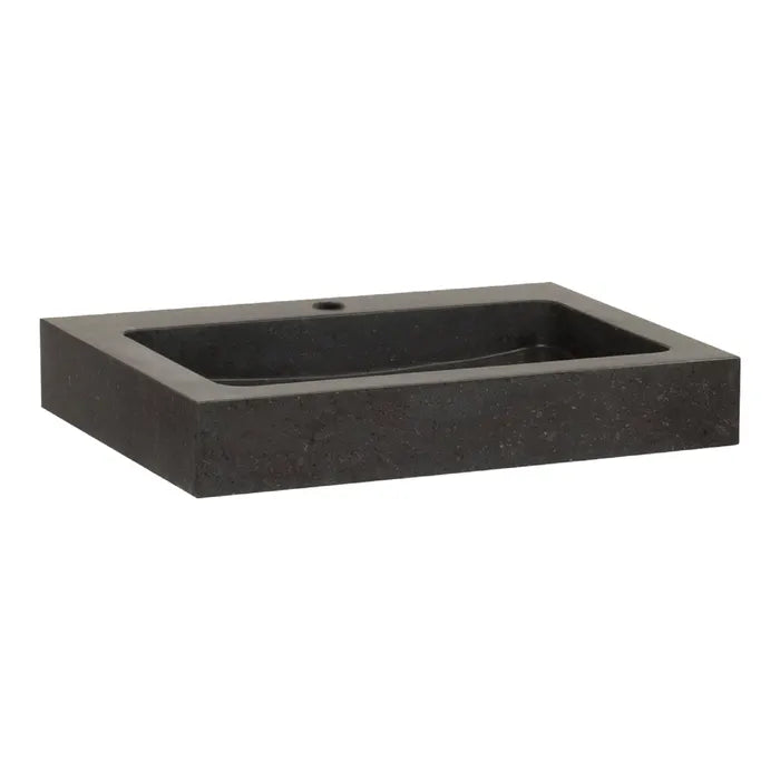 BRAUER Lava wastafel 60x46cm - 1 wasbak - 0 of 1 kraangat - natuursteen basalt - antraciet
