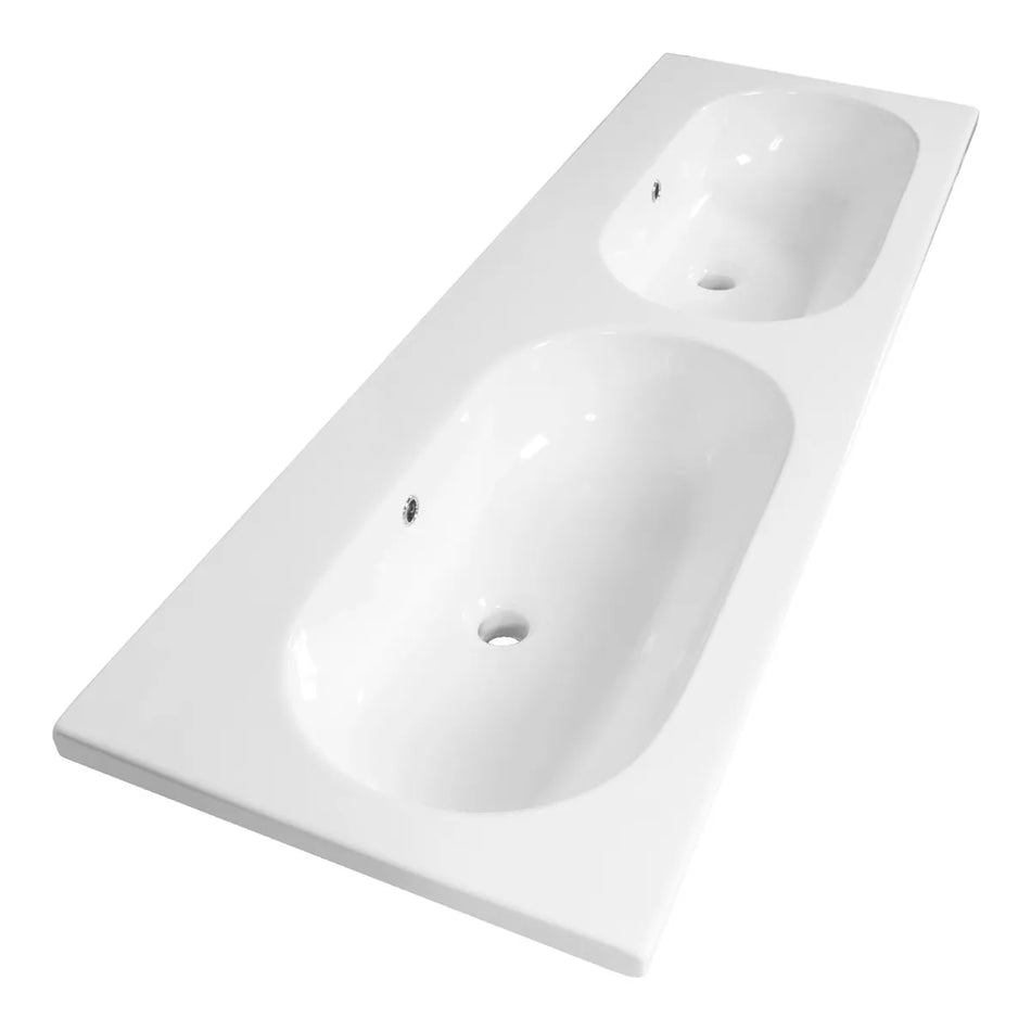 BRAUER Moon wastafel 140x46cm - 2 wasbak - 0 of 2 kraangat - keramiek - hoogglans wit