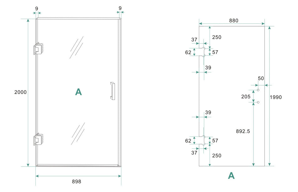 Less nisdeur 900 x 2000 x 8 mm nano helder glas/gunmetal