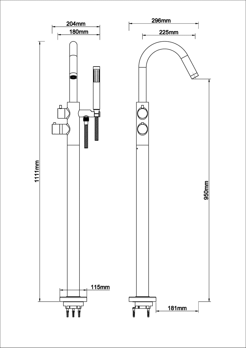 Caral thermostatische badmengkraan vrijstaand chroom
