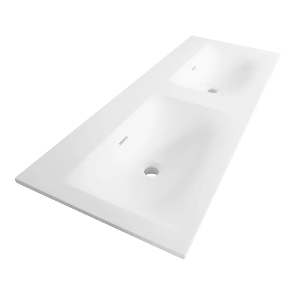 BRAUER Glacier wastafel 140x46cm - 2 wasbak - 0 of 2 kraangat - fine stone - hoogglans wit of mat wit