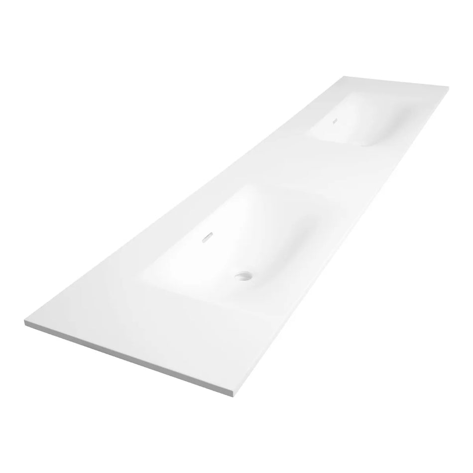 BRAUER Glacier wastafel 200x46cm - 2 wasbak - 0 of 2 kraangat - fine stone - hoogglans wit of mat wit