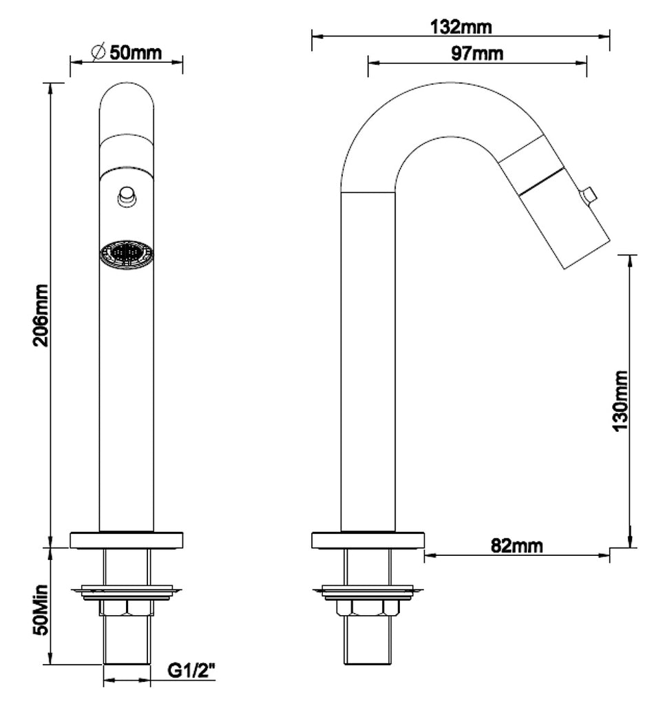 Metro fonteinkraan 1/2" mat zwart